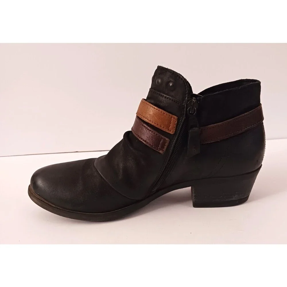 Miz Mooz Bucky Blk Leather Ankle Boot Stud Harness Strap EU 40 US 9